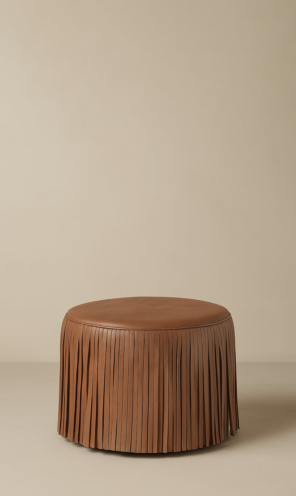 Dounia Home - DH-KORFRILEAOTTBRO-SM-BRO - Kora Fringe Leather Ottoman - Brown - Brown