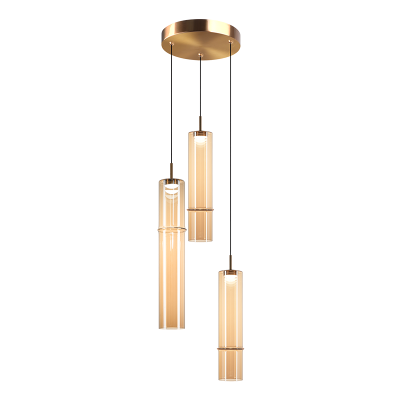 Matteo Lighting C30603AGAM Bambu LED Multi-Light Pendant in Aged Gold Brass
