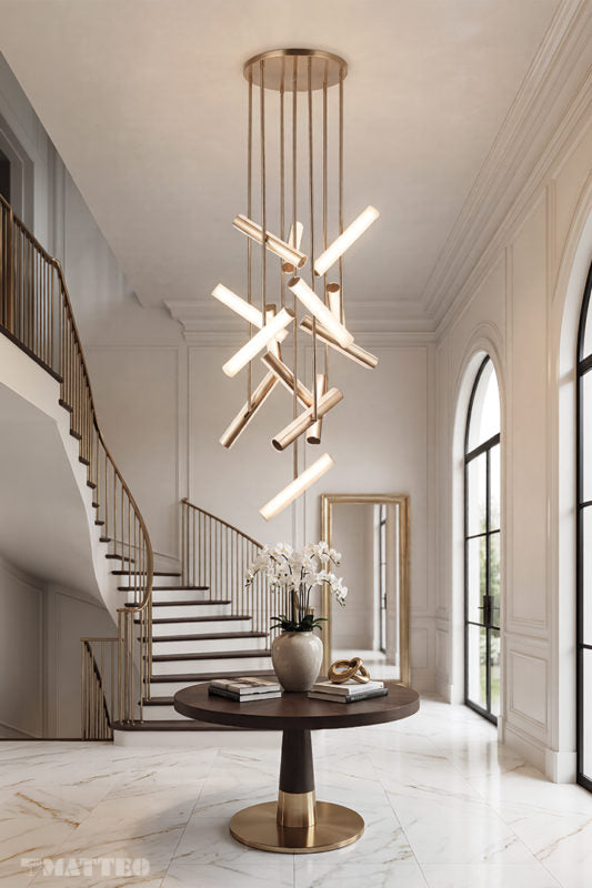 Matteo Lighting C32214CGFR Axis LED Chandelier in Champagne Gold