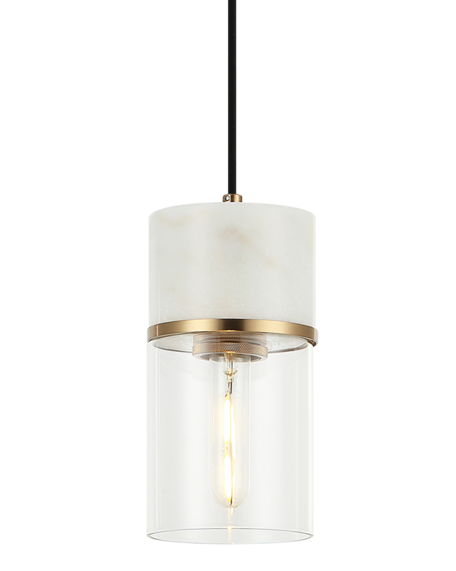 Matteo Lighting C39901AG Marmor LED Pendant in Aged Gold Brass + White Marble