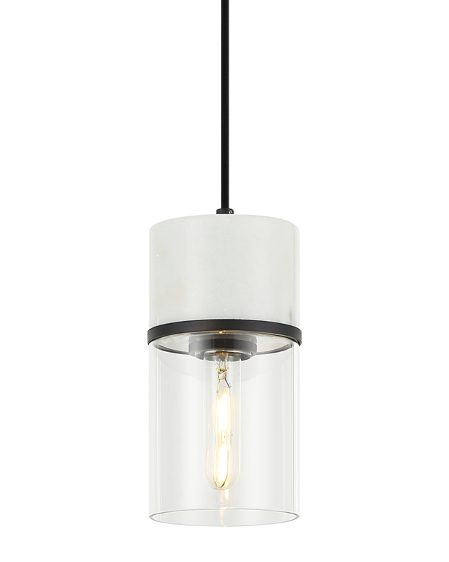 Matteo Lighting C39901MB Marmor LED Pendant in Matte Black + White Marble