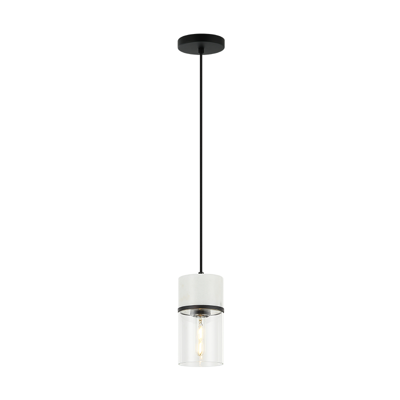 Matteo Lighting C39901MB Marmor LED Pendant in Matte Black + White Marble