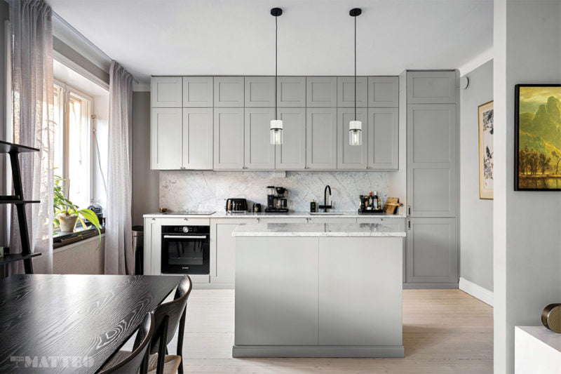 Matteo Lighting C39901MB Marmor LED Pendant in Matte Black + White Marble