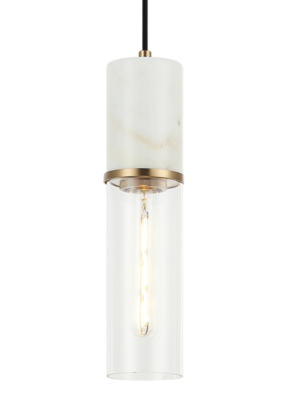 Matteo Lighting C39911AG Marmor LED Pendant in Aged Gold Brass + White Marble