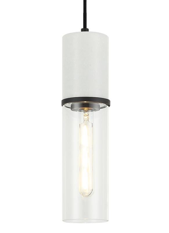 Matteo Lighting C39911MB Marmor LED Pendant in Matte Black + White Marble