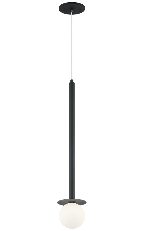 Matteo Lighting C63101MB Reigndrop Pendant in Matte Black with metal disc and opal globe