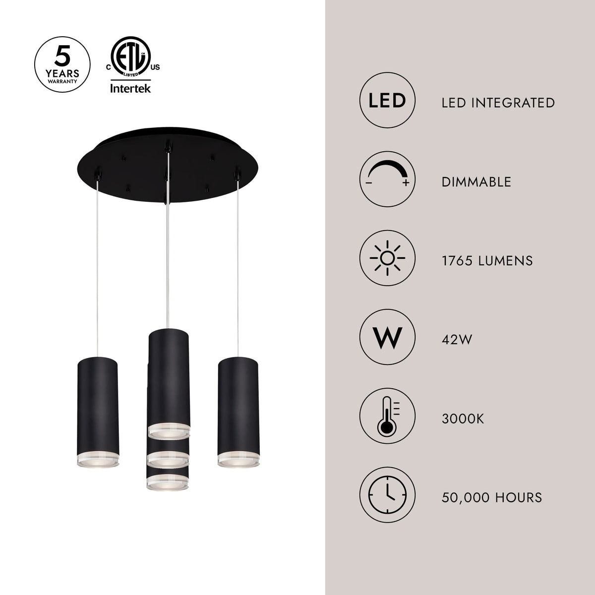 Kuzco Lighting MP401431BK-05 Cameo LED Multi Suspension en noir
