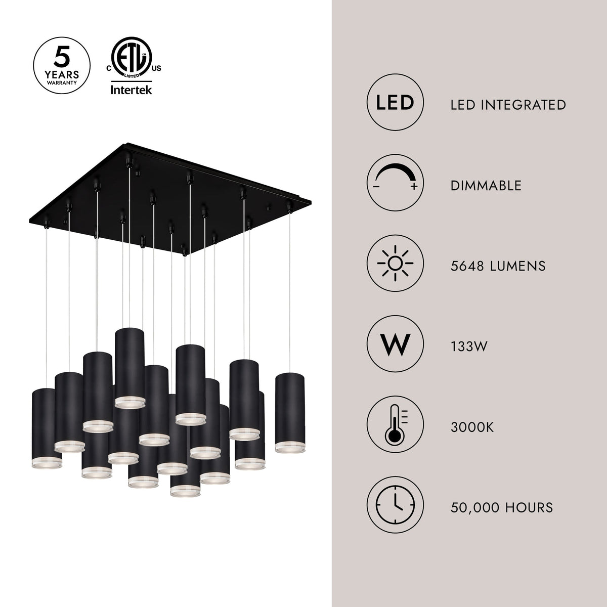 Kuzco Lighting MP401431BK-16 Cameo LED Multi Suspension en noir