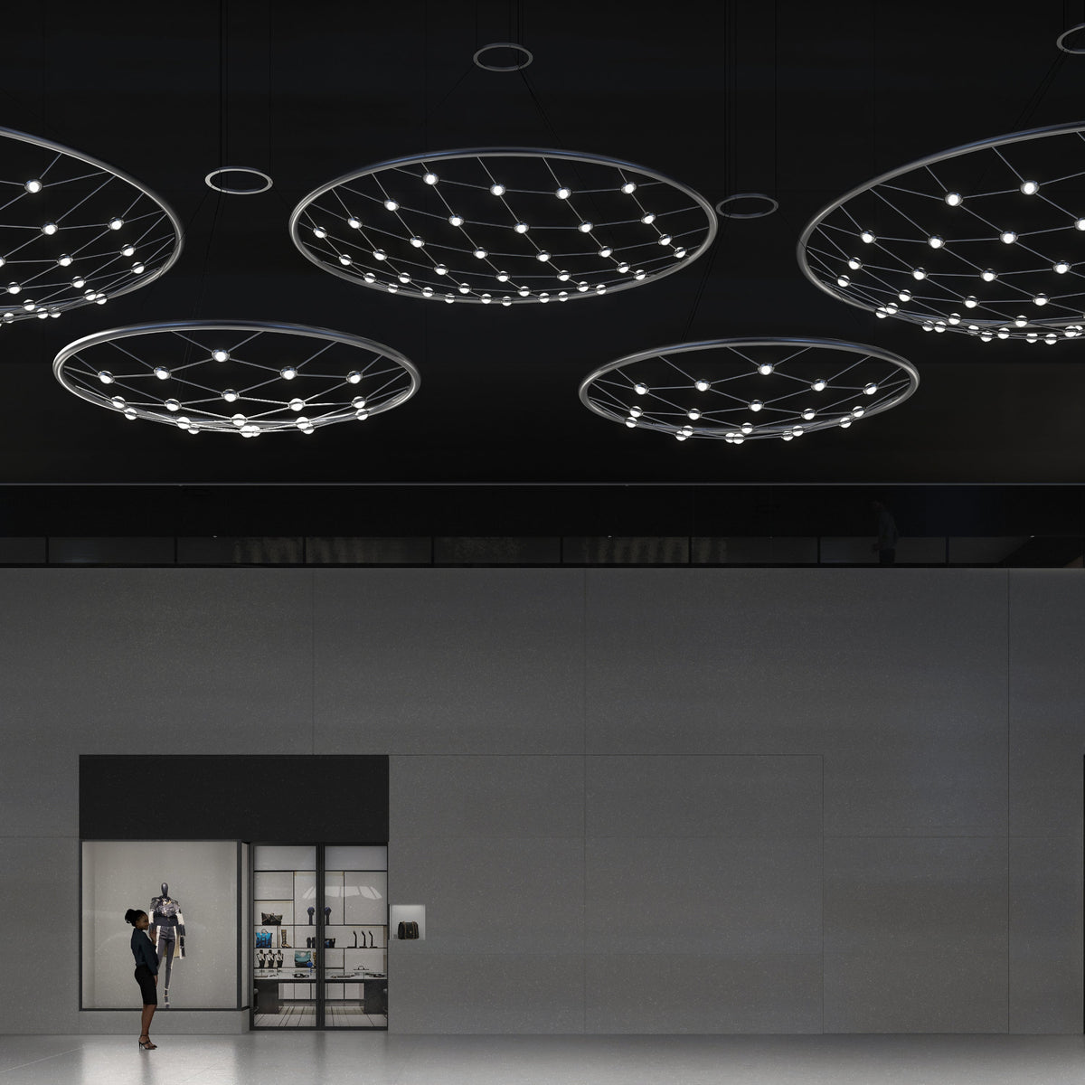 Sonneman 1898.16C Constellation Galaxy Matrix Rond Suspendu en aluminium satiné brillant