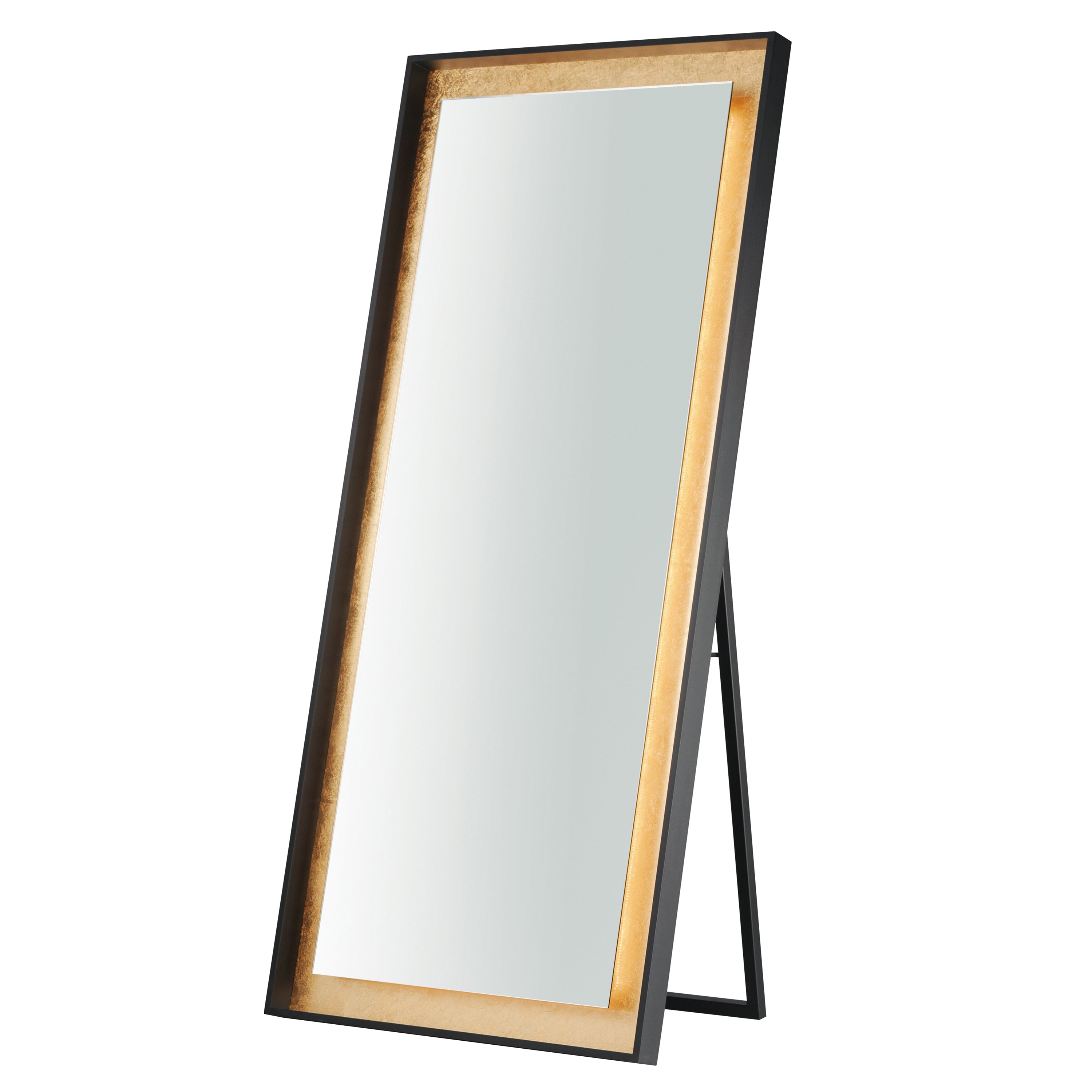 ET2 Lighting E42046-GLBK Floating 30" x 67" LED Free Standing Mirror in Gold Leaf / Black