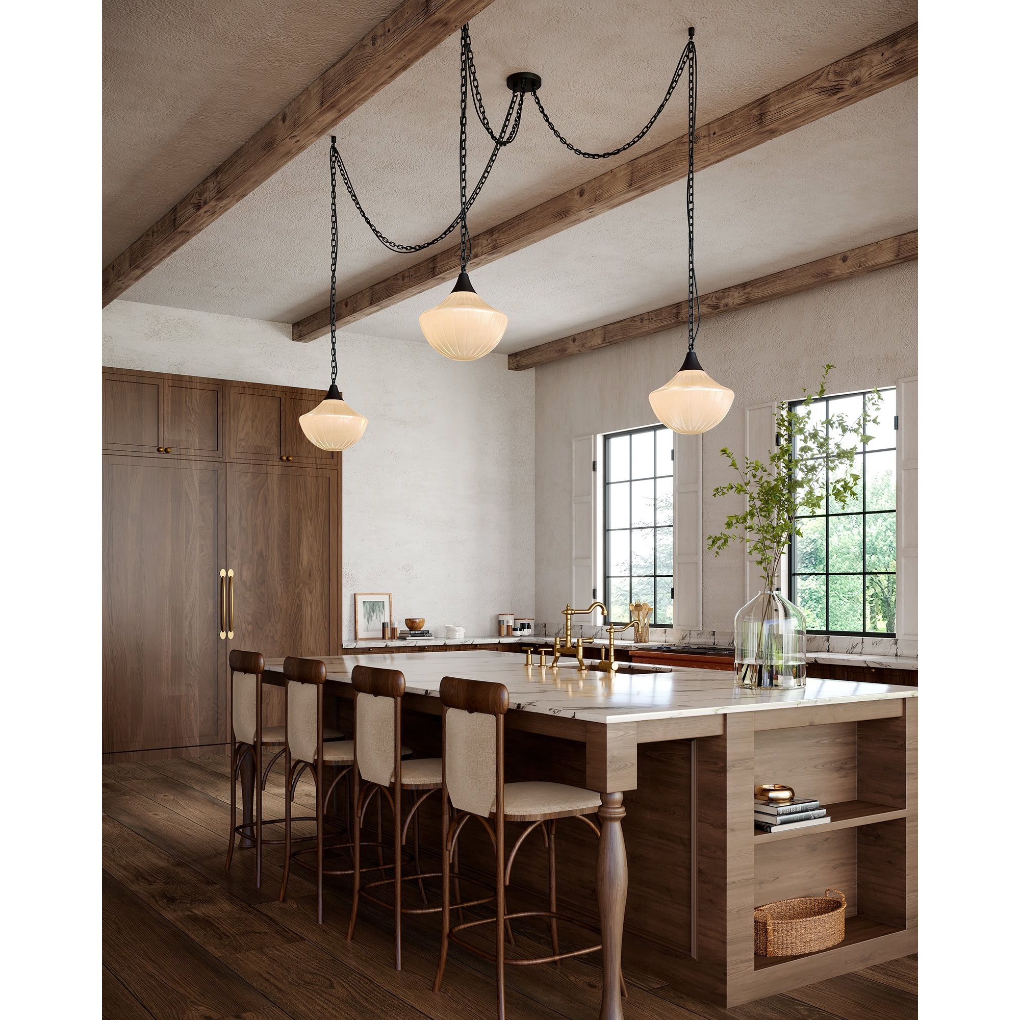 Alora Canada - MP651312BGAM - Three Light Pendant - Farrah - Brushed Gold/Amber