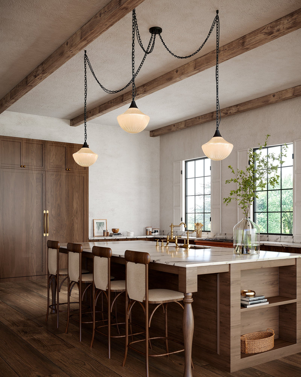 Alora Canada - MP651312BGAM - Three Light Pendant - Farrah - Brushed Gold/Amber