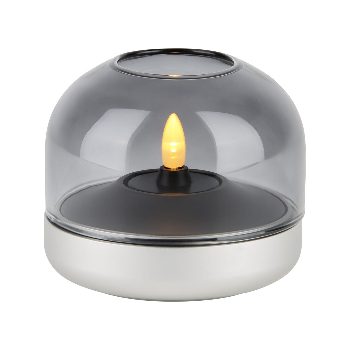 Glow 08 candle holder under a glass dome with a warm LED flame, compatible with Shine LED candle.