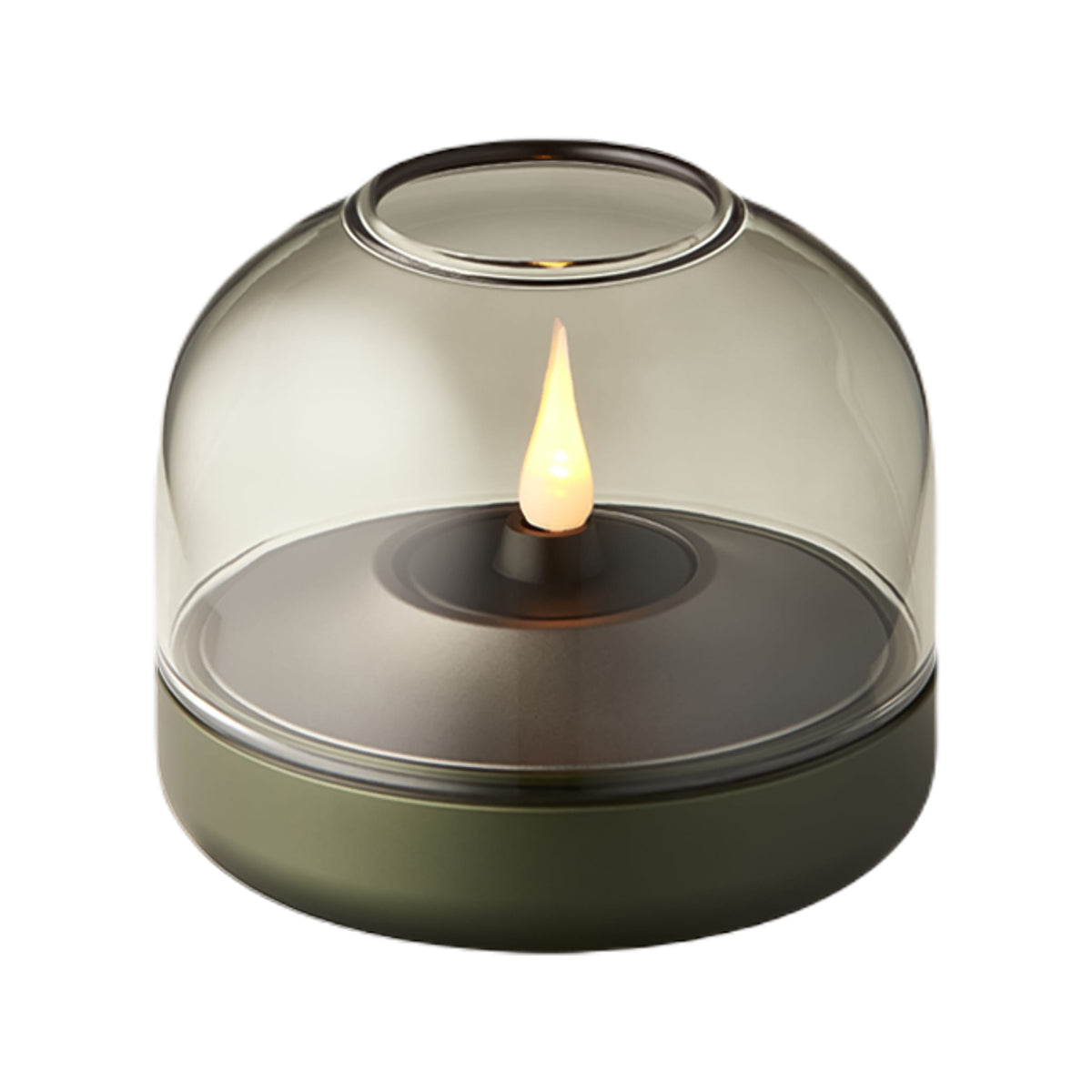 Glow 08 candle holder with glass dome, compatible with Shine LED candle for safe, durable lighting.