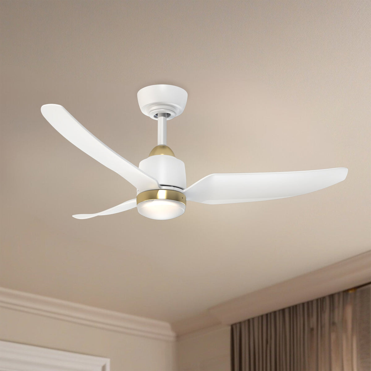 Kuzco Lighting CF72942-BG/MB-5CCT Hugo LED Exterior Ceiling Fan in Brushed Gold/Matte Black