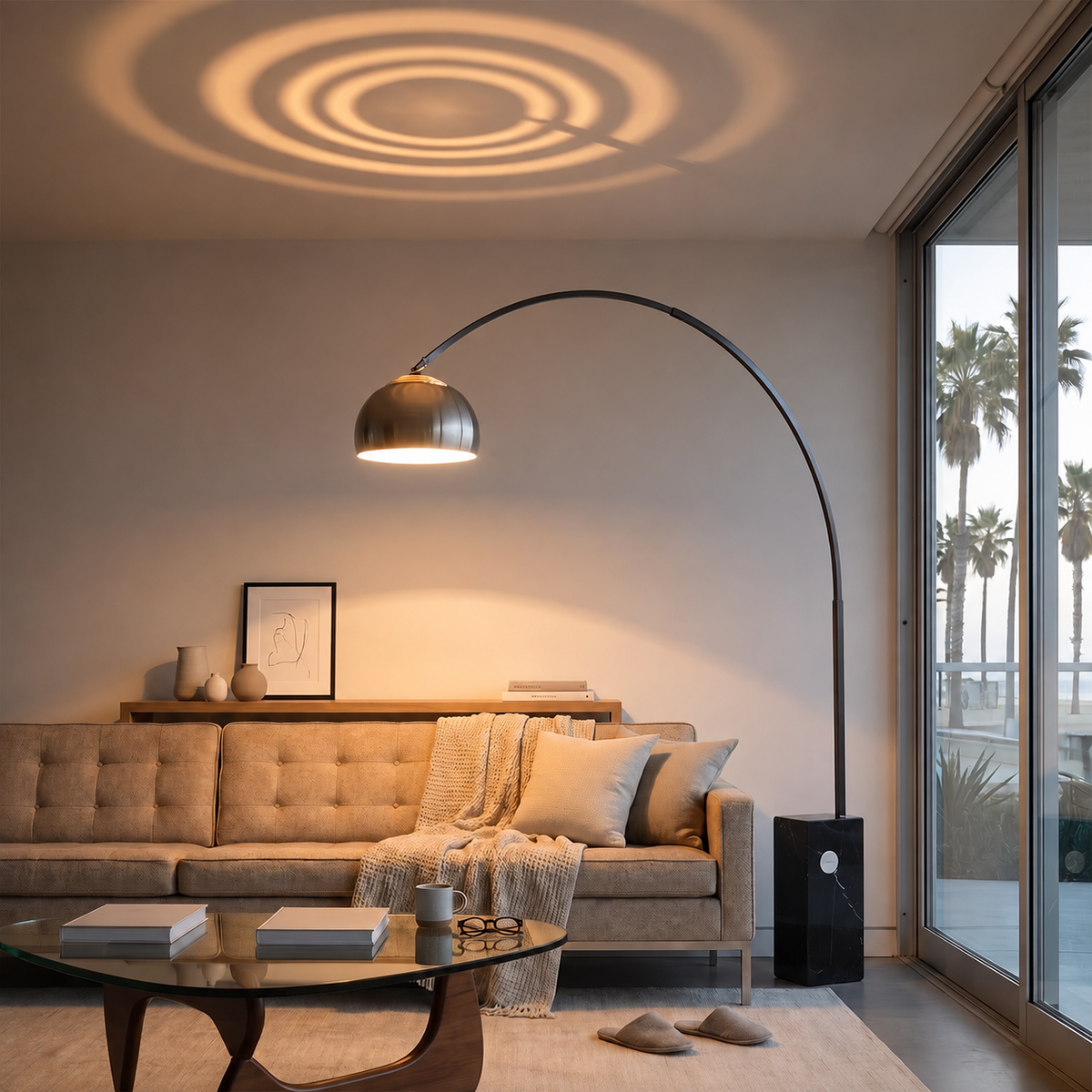 Lampe arc iconique Nova of California 2113812SN demi-dôme 95 po H 1 lumière en nickel noir