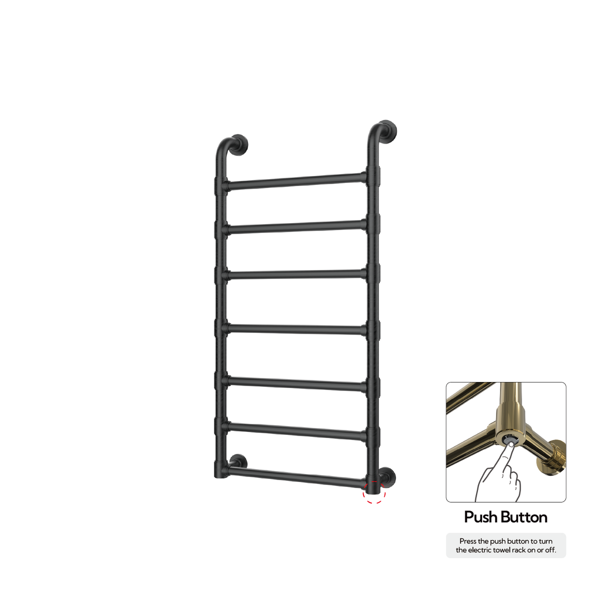 P&Bhusri K05-M-BBN-N K05 Towel Warmer in PVD Brushed Black Nickel