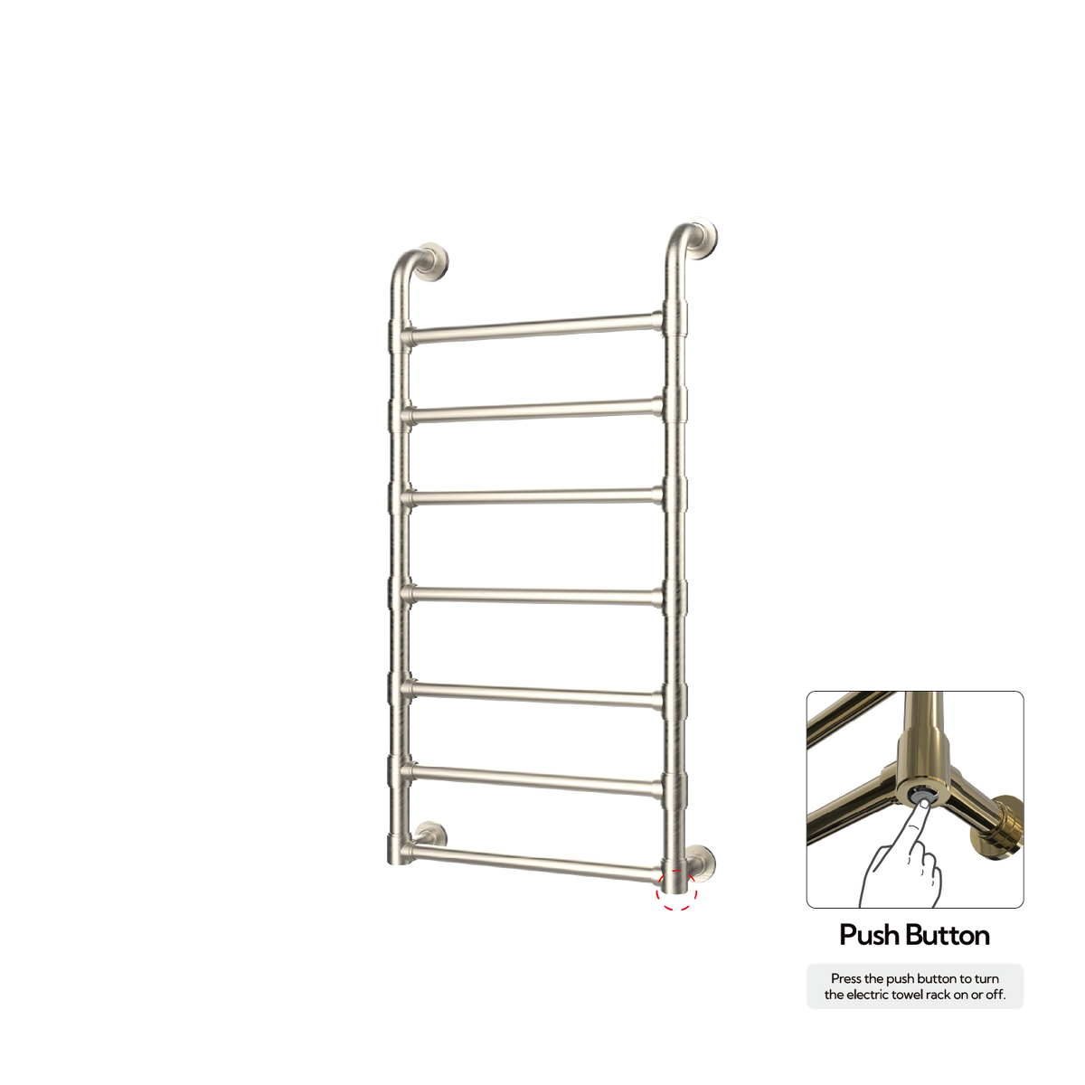 P&Bhusri K05-M-BNI-N K05 Towel Warmer in PVD Brushed Nickel