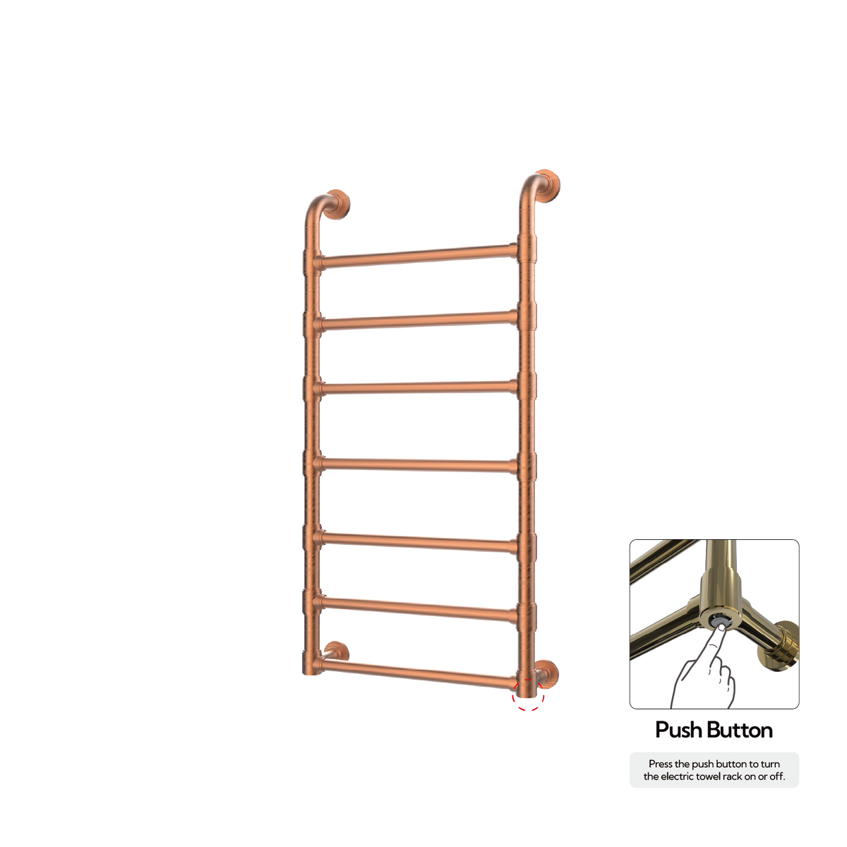 P&Bhusri K05-M-BRG-N K05 Towel Warmer in PVD Brushed Rose Gold