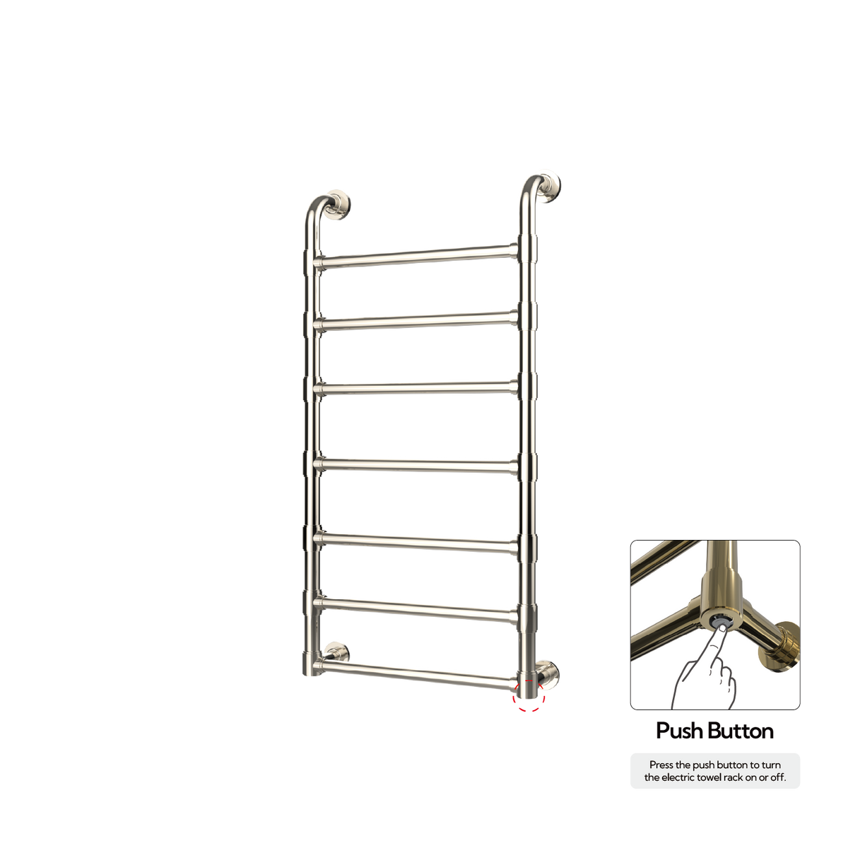 P&Bhusri K05-M-PNI-N K05 Towel Warmer in PVD Polished Nickel