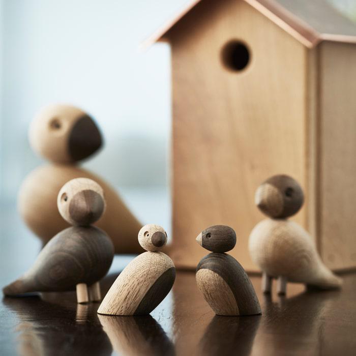 Kay Bojesen 39460 Pair of Sparrows Wooden Figurine Set in Oak/Smoked Oak