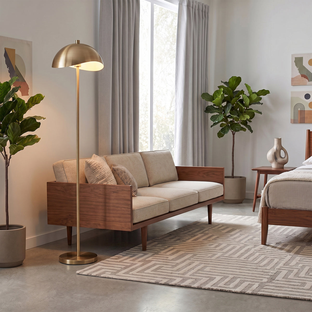 Nova of California 2034853WW Luna Bella Slimline Half Dome Floor Lamp in Weathered Brass