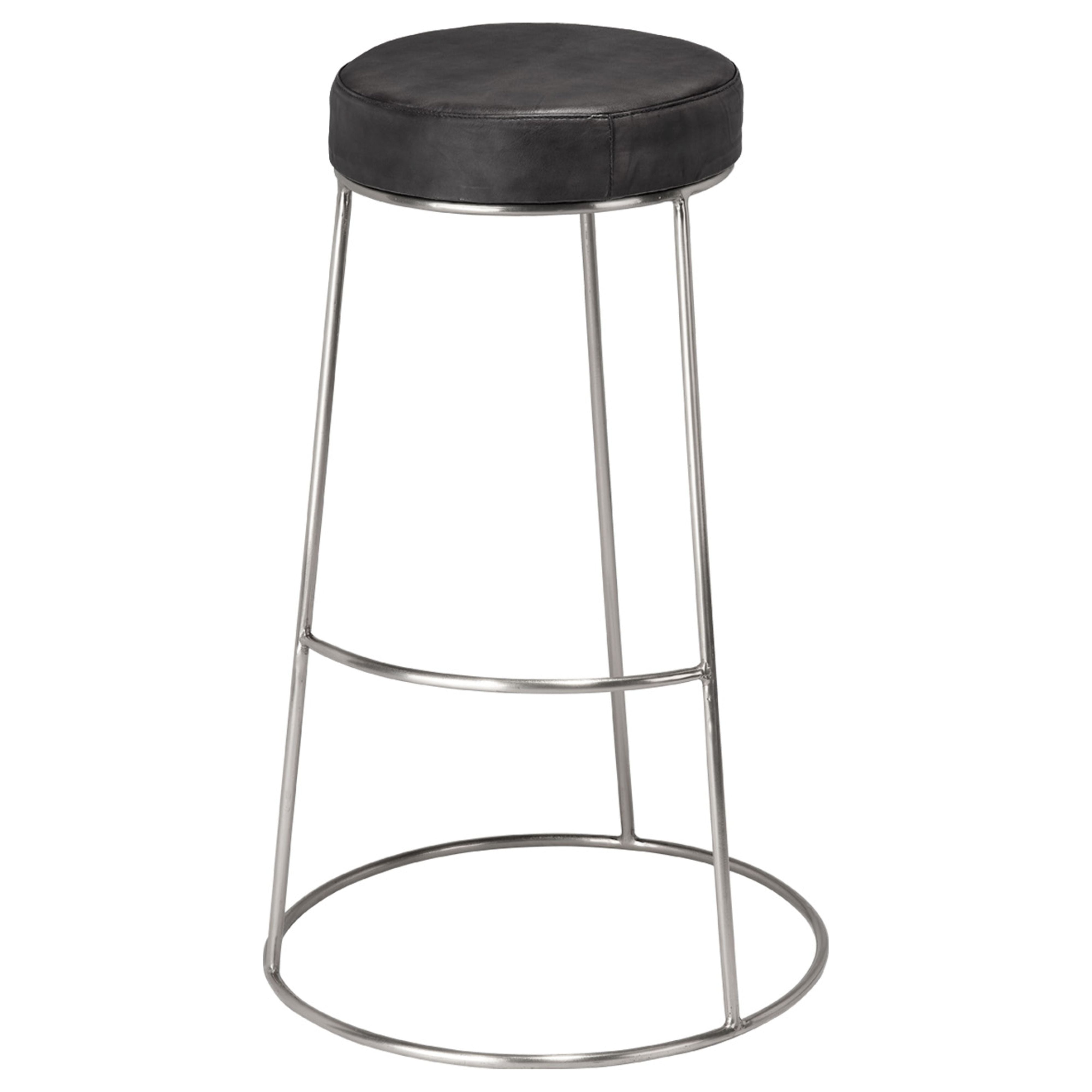 Jamie Young Company - LS20HENBSCHA -  Henry Round Leather Bar Stool - Henry - Matte Charcoal, Pewter Metal