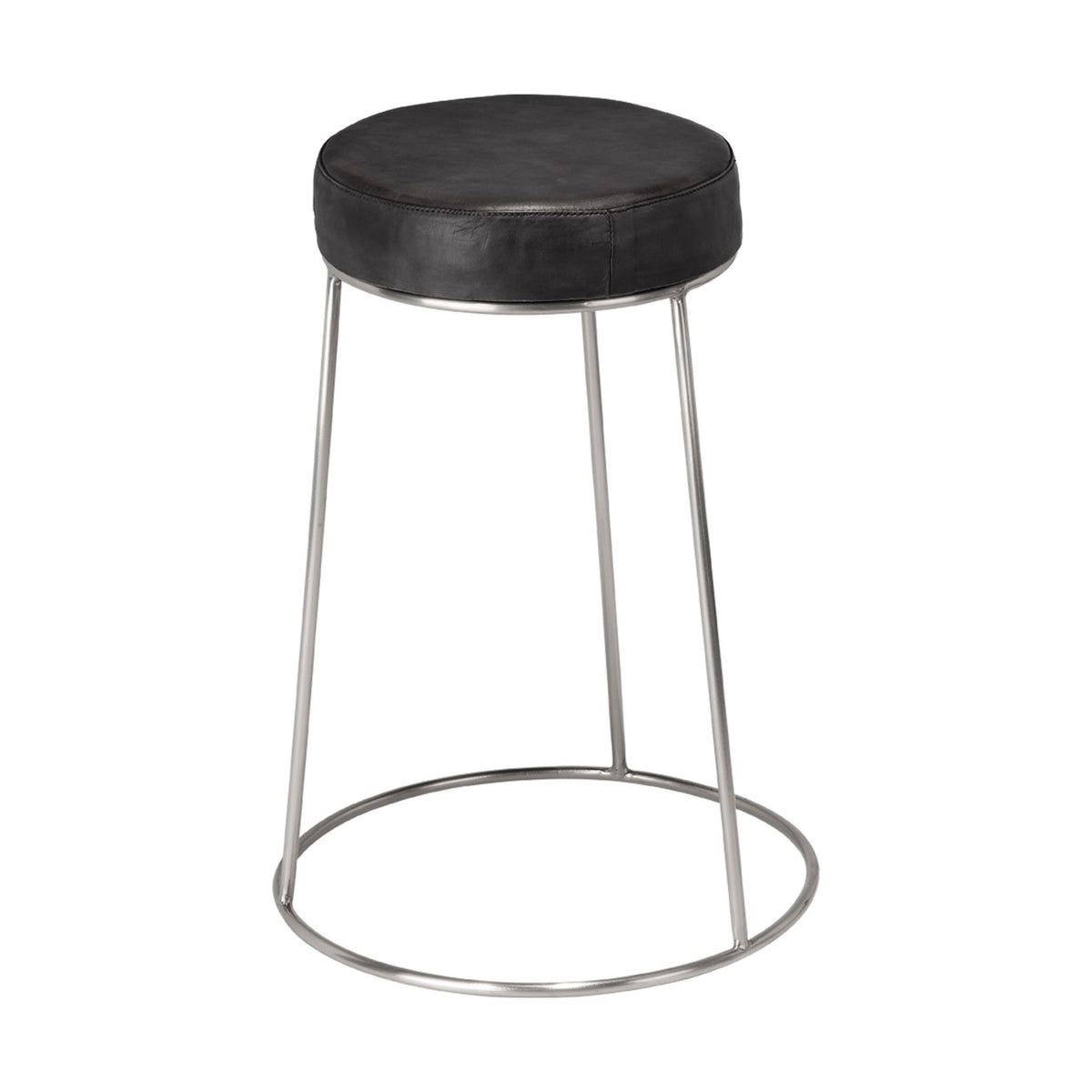 Jamie Young Company - LS20HENCSCHA -  Henry Round Leather Counter Stool - Henry - Matte Charcoal, Pewter Metal
