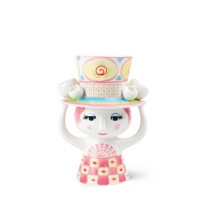 Bjørn Wiinblad 56567 Lady with Hat Vase in Pink/Yellow