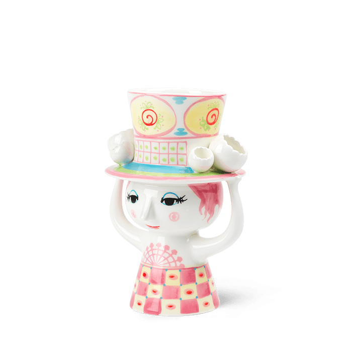 Bjørn Wiinblad 56567 Lady with Hat Vase in Pink/Yellow