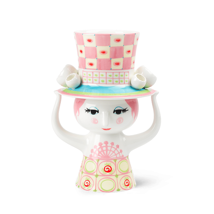 Bjørn Wiinblad 56568 Lady with Hat Vase in Pink/Yellow