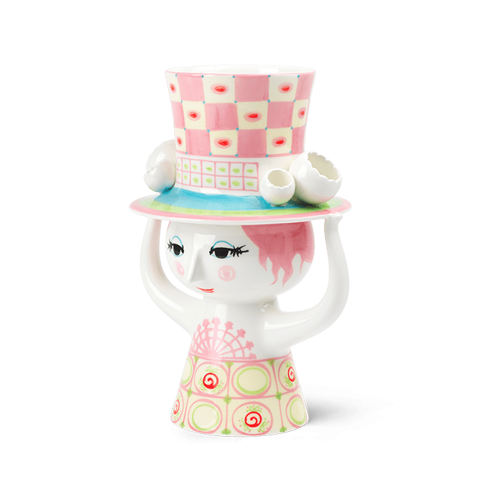 Bjørn Wiinblad 56568 Lady with Hat Vase in Pink/Yellow