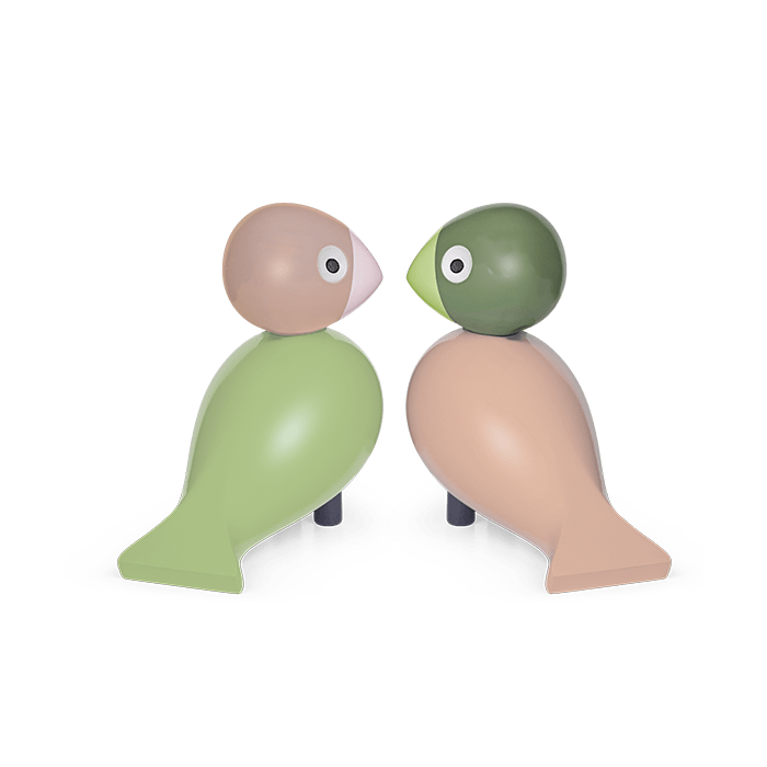 Kay Bojesen 39357 Lovebirds Wooden Figurine in Light Green/Rose