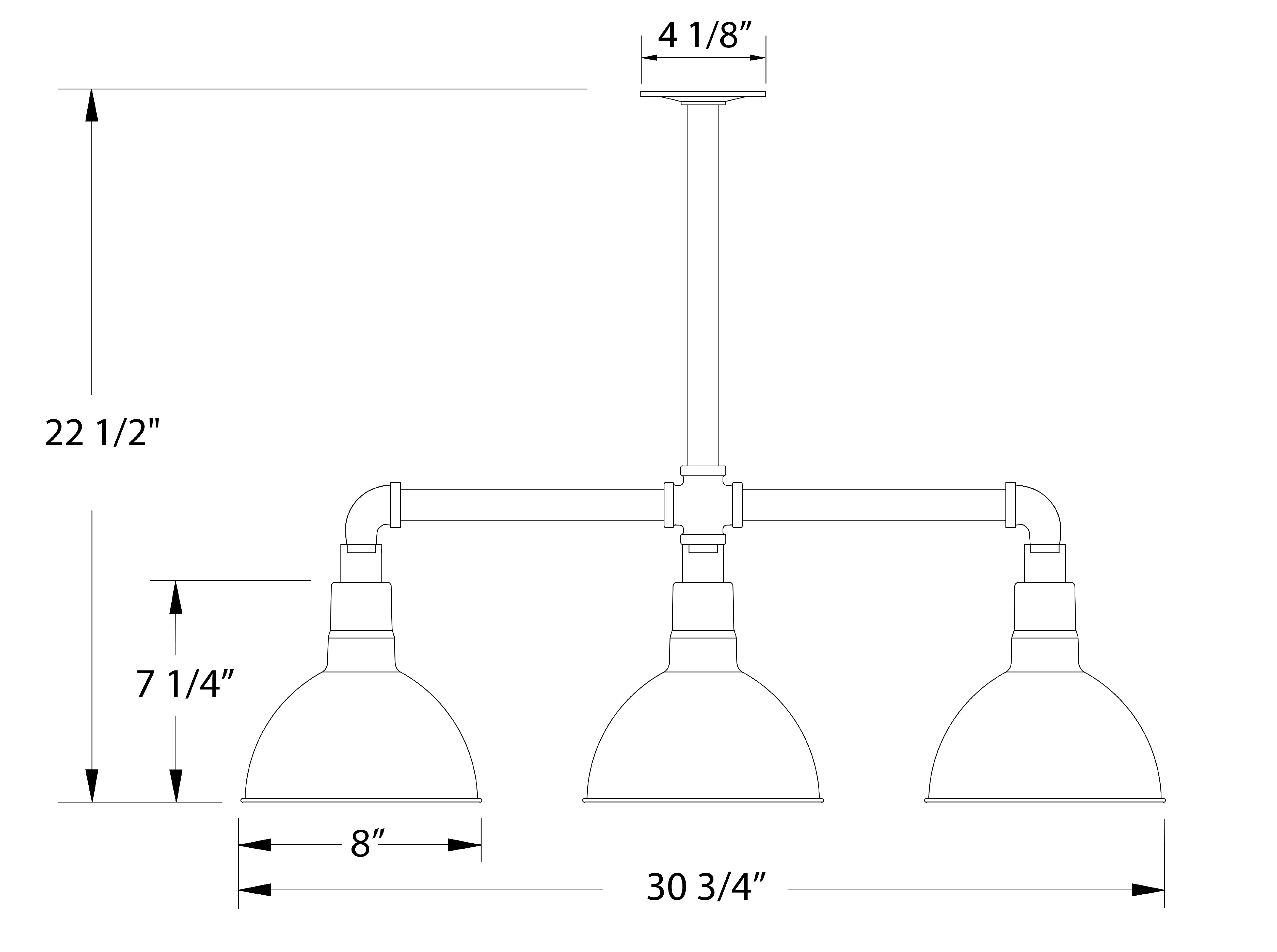Montclair Light Works MSK114-44-T30 Deep Bowl 8" 3-Light Stem Hung Pendant Light in White