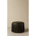 Dounia Home - DH-KORFRILEAOTTBLK-SM-STO - Kora Fringe Leather Ottoman - Black - Stone