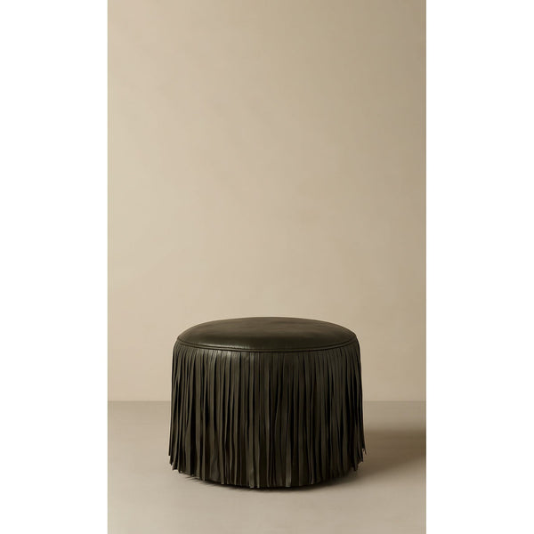 Pouf en cuir à franges Kora - Olive