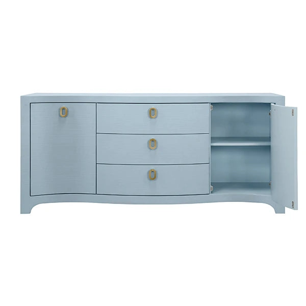 Worlds Away PAULINA LB Paulina Curved-Front Buffet in Light Blue, open view