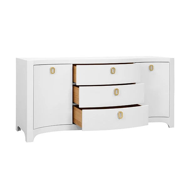 Worlds Away PAULINA WH Paulina Curved-Front Buffet in White, angle open view
