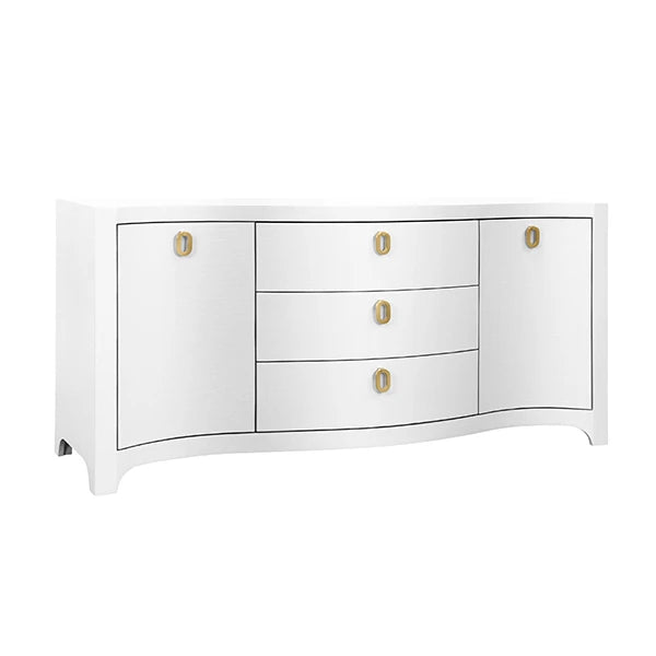 Worlds Away PAULINA WH Paulina Curved-Front Buffet in White, angle view