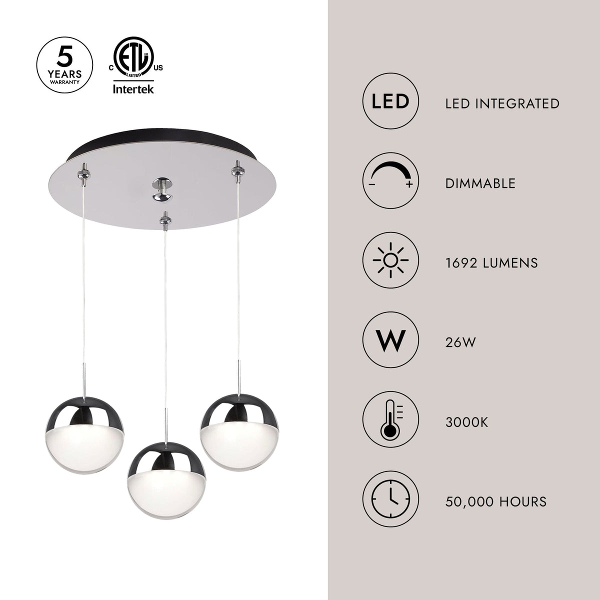 Kuzco Lighting MP402801BC-03 Pluto LED Multi Pendant in Black Chrome