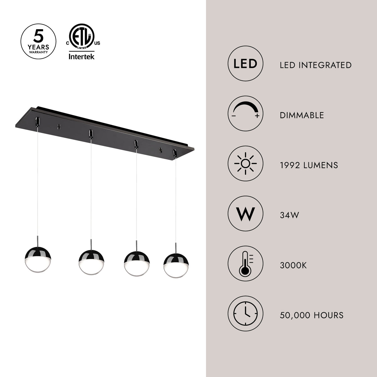 Kuzco Lighting MP402801BC-04 Pluto LED Multi Pendant in Black Chrome