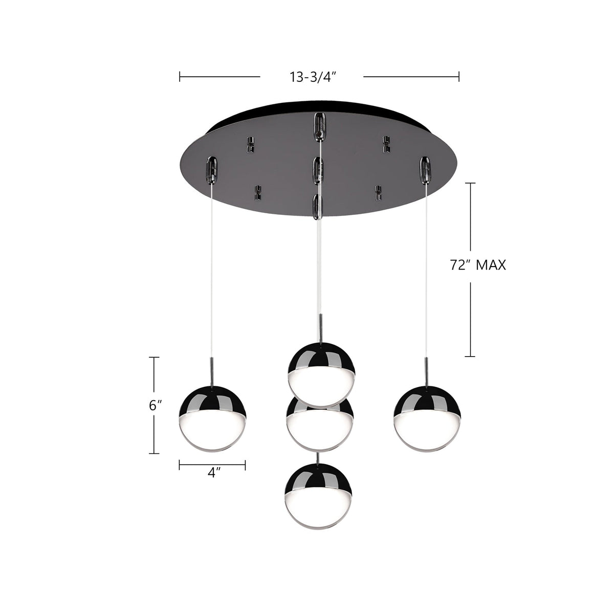 Kuzco Lighting MP402801BC-05 Pluto LED Multi Pendant in Black Chrome