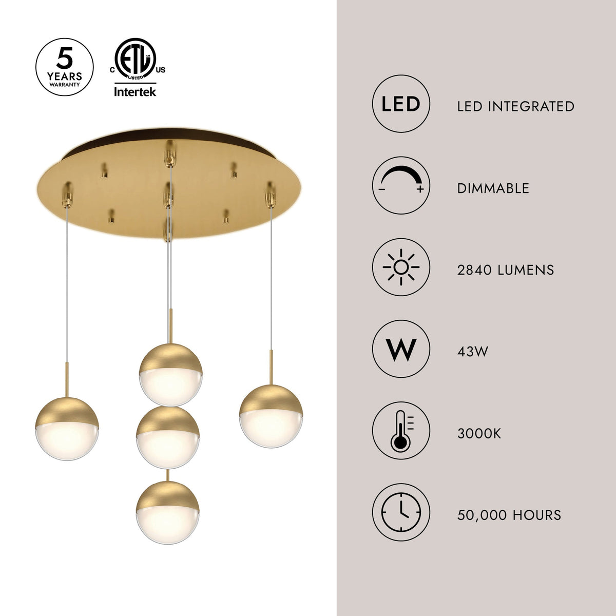 Kuzco Lighting MP402801BC-05 Pluto LED Multi Pendant in Black Chrome