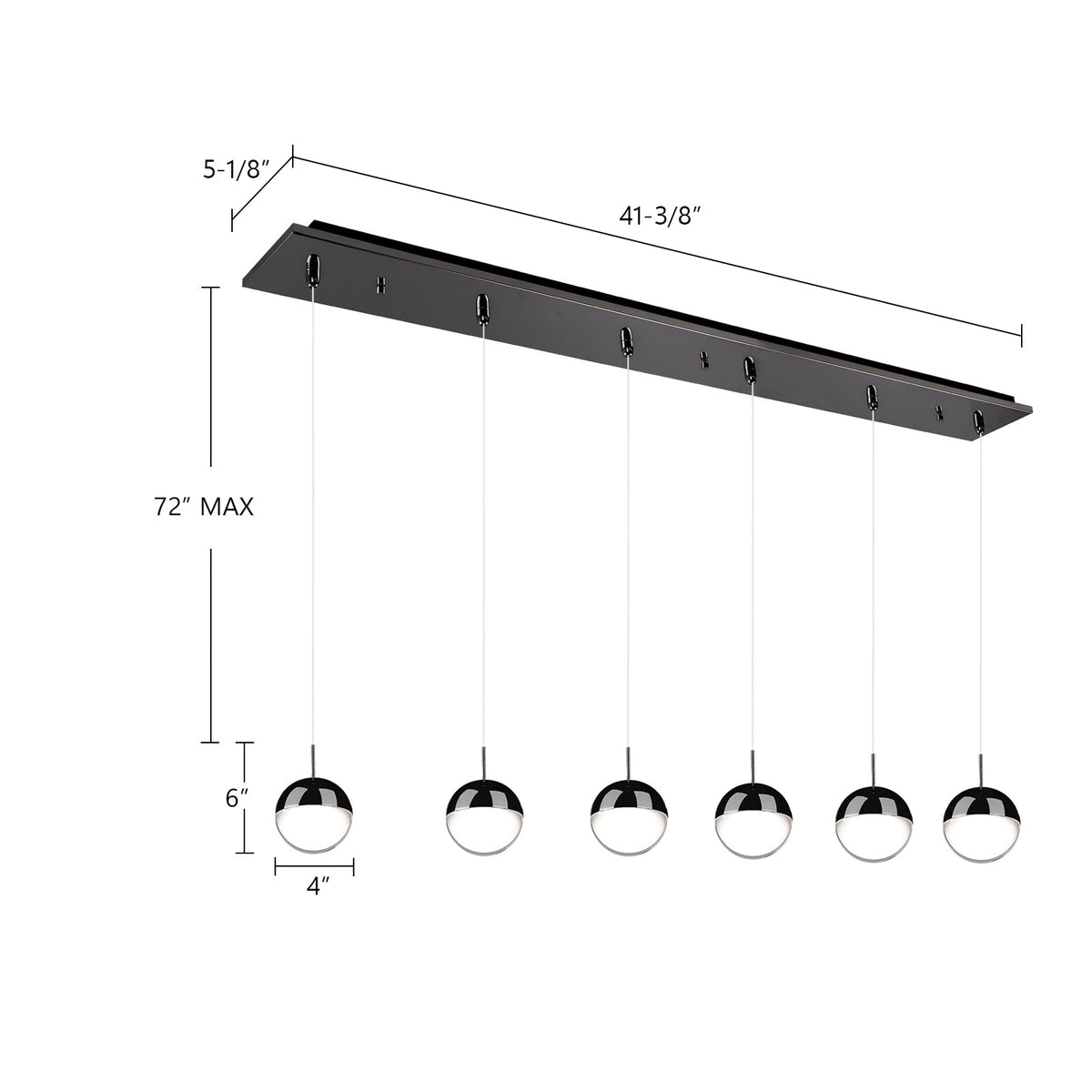 Kuzco Lighting MP402801BC-06 Pluto LED Multi Pendant in Black Chrome