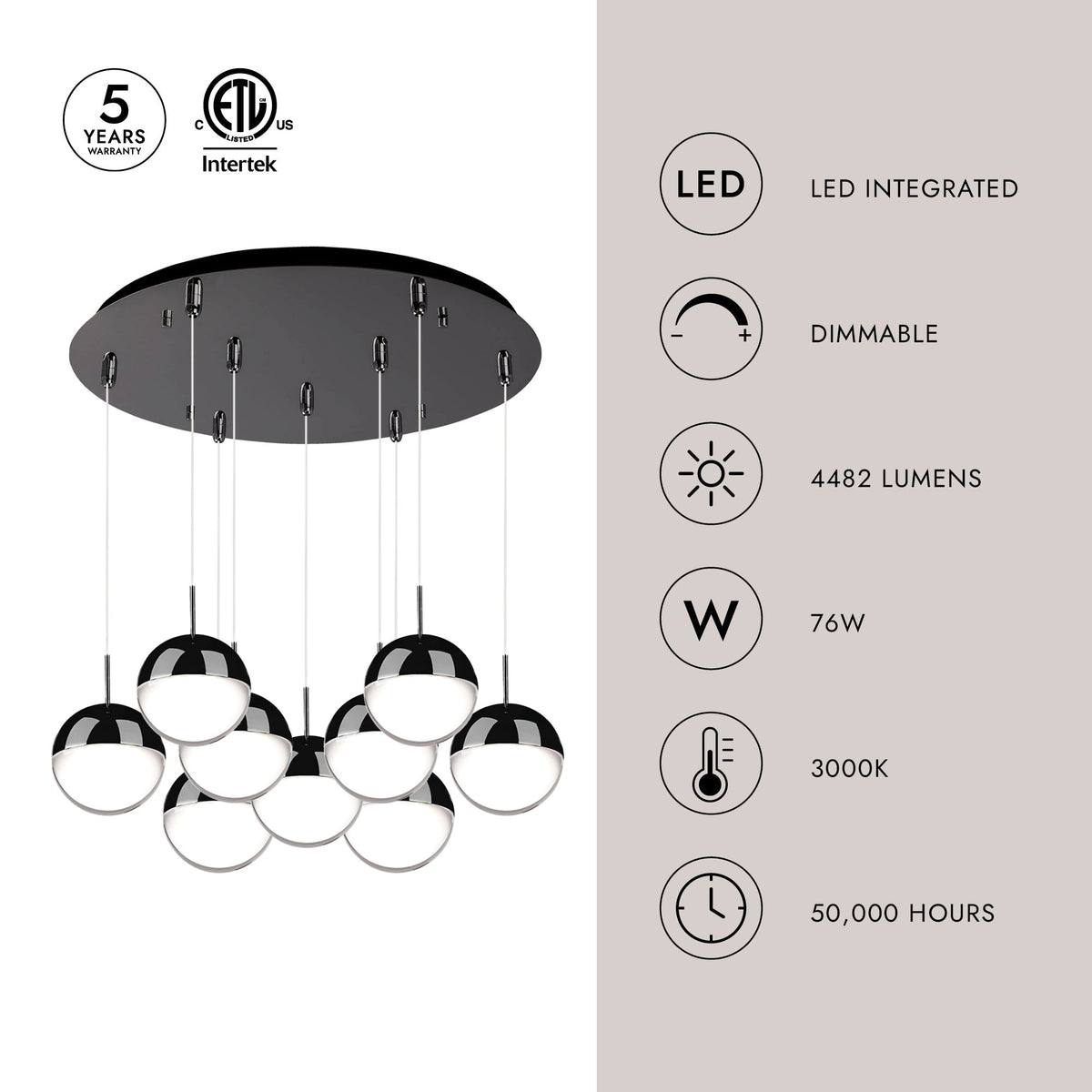 Kuzco Lighting MP402801BC-09 Pluto LED Multi Pendant in Black Chrome
