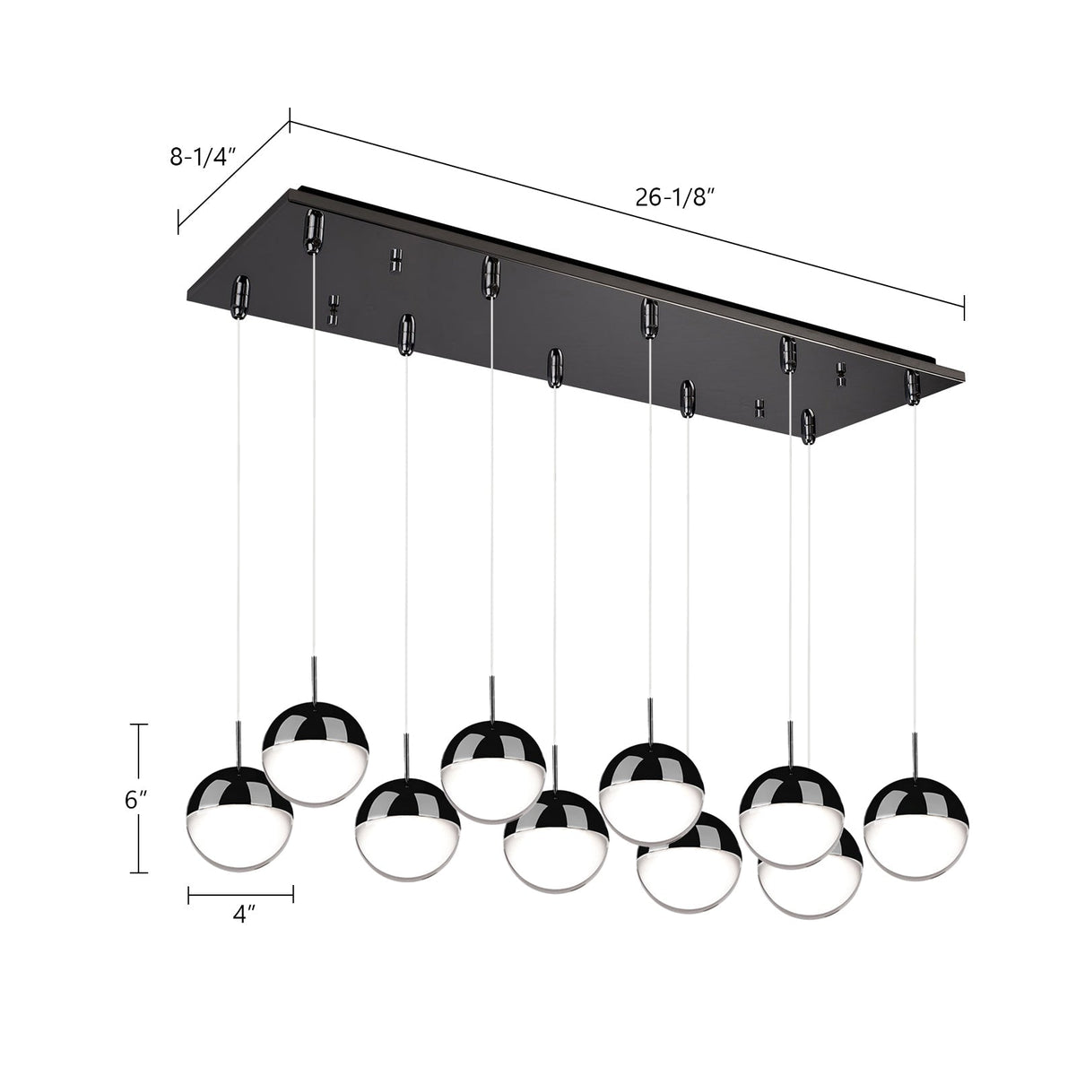 Kuzco Lighting MP402801BC-10 Pluto LED Multi Pendant in Black Chrome