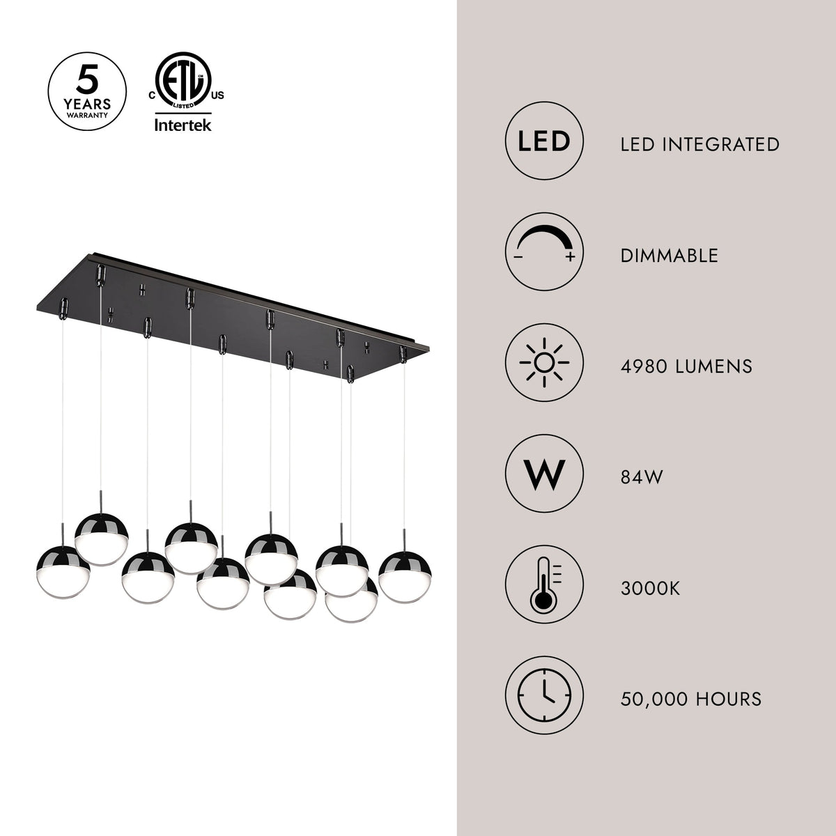 Kuzco Lighting MP402801BC-10 Pluto LED Multi Pendant in Black Chrome