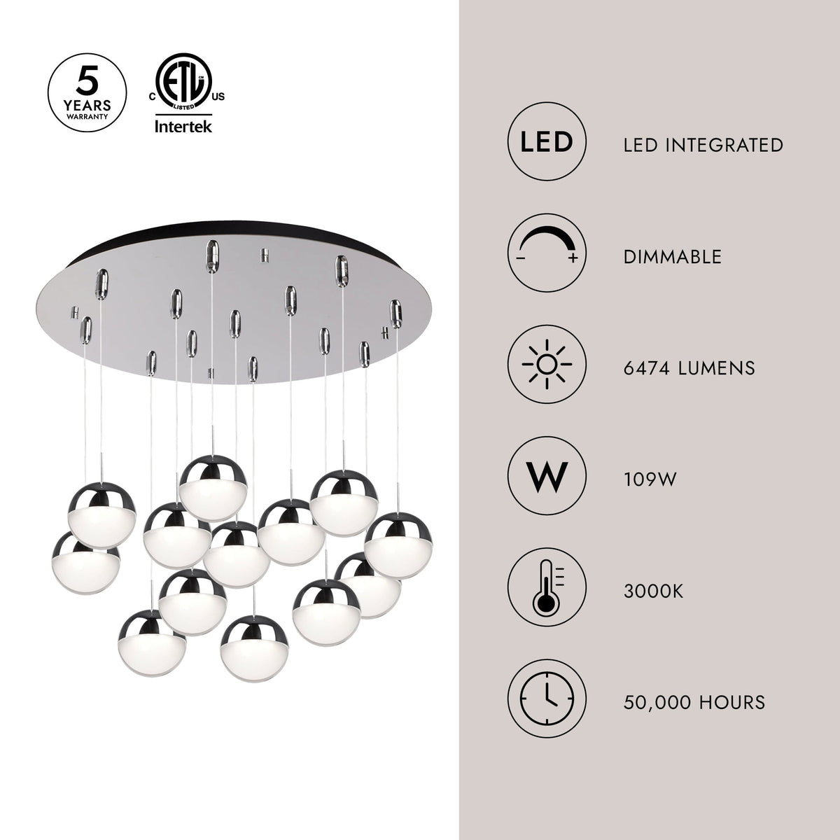 Kuzco Lighting MP402801BC-13 Pluto LED Multi Pendant in Black Chrome