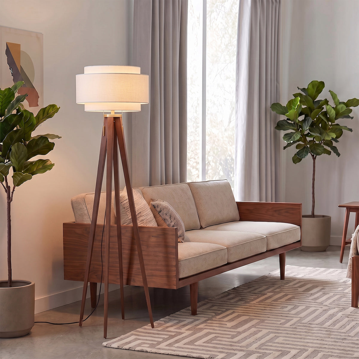 Lampadaire Nova of California 2011861WH Quattro Coronado en noyer foncé