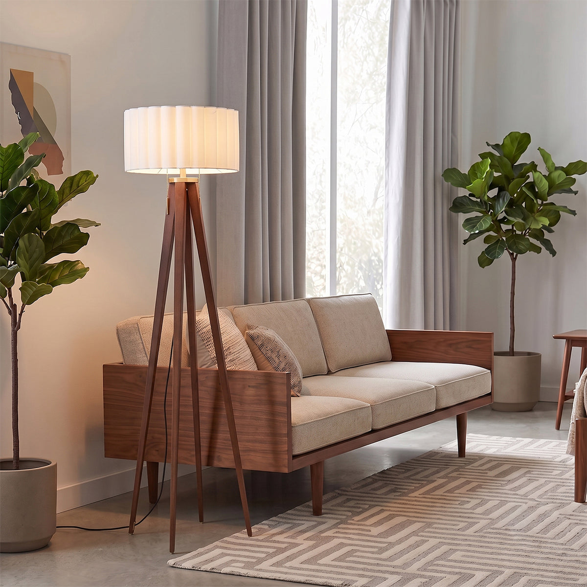 Lampadaire Nova of California 2012862WH Quattro Scallop en frêne naturel